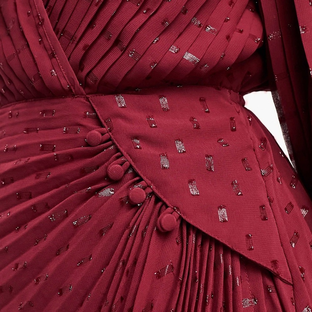 ASOS Burgundy Asymmetrical Dress with Pleats